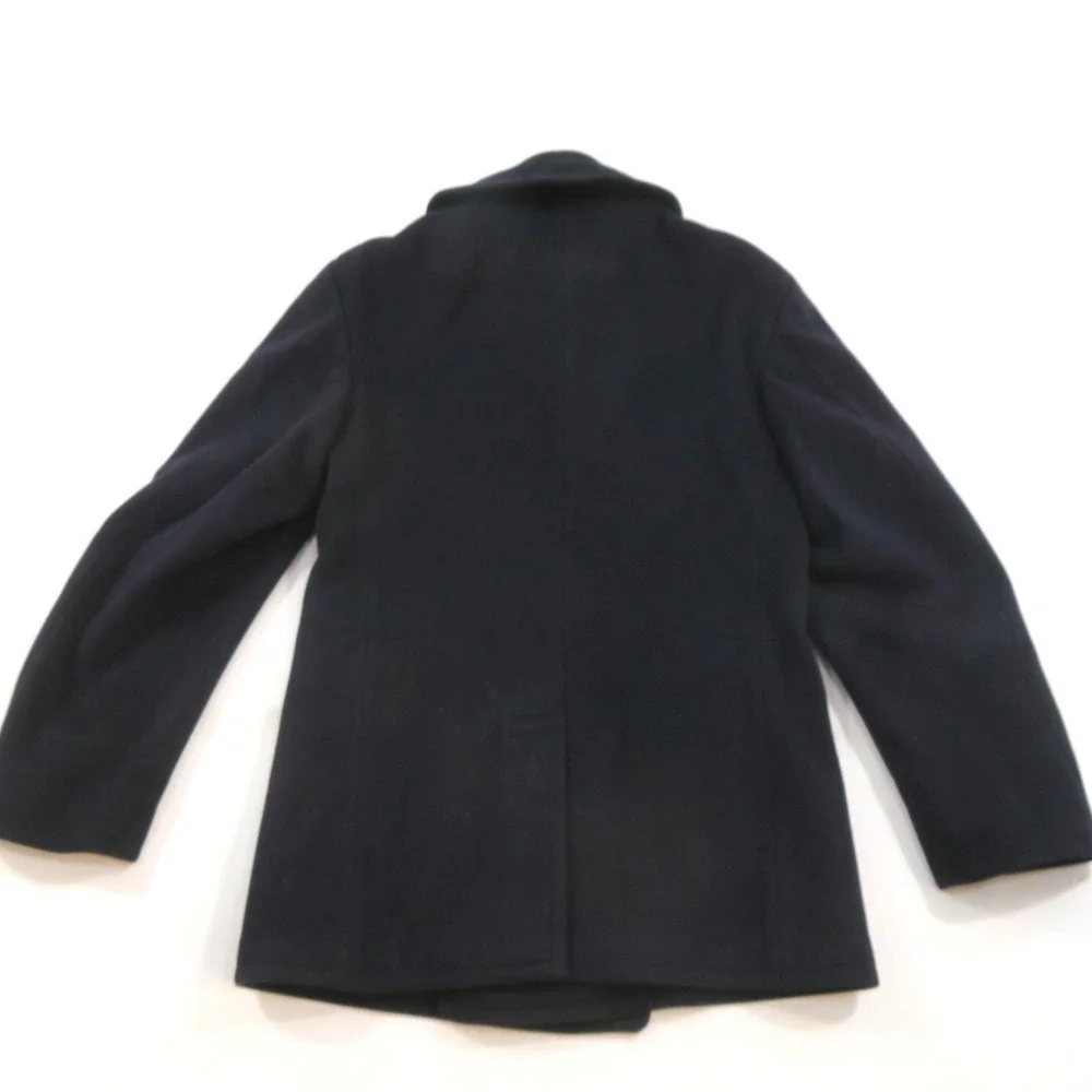MILITARY PEA COAT USN WWII 1940s Corduroy Pockets 10 Buttons Chin Strap Sz S
